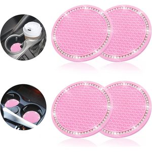 Siliconen Antislip Auto Interieur Onderzetters - 4 Stuks Roze Strass Bekerhouders