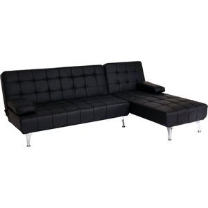 Slaapbank MCW-K22, bank hoekbank Sofa, ligvlak links/rechts slaapfunctie 236cm ~ kunstleer zwart