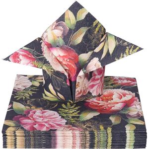 Ambiente Tafel diner servetten - Pioenrozen thema - 40x stuks - 33 x 33 cm - Lente/zomer/bloemen/Rozen