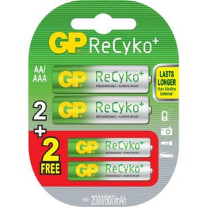 Setje van 2 x AA GP ReCyko+ batterijen + 2 x gratis AAA