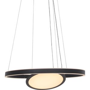 Eettafellamp rond Ringlux | 2 lichts | zwart | glas / metaal | in hoogte verstelbaar tot 150 cm | Ø 60 cm | eetkamer / eettafel lamp | modern / sfeervol / chique design