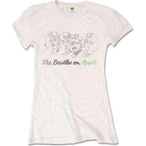 The Beatles - Outline Faces on Apple Dames T-shirt - L - Wit