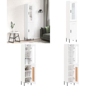 vidaXL Hoge kast 34,5x34x180 cm bewerkt hout wit - Hoge Kast - Hoge Kasten - Dressoir - Buffetkast