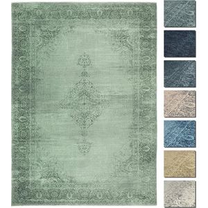 Vintage tapijt, loper, groen, 80 x 145 cm, wasbaar, boho-tapijt, super zacht, modern laagpolig tapijt