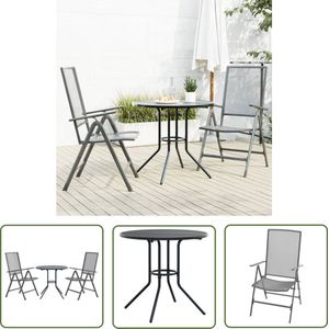 The Living Store 3-delige Tuinset verstelbaar gepoedercoat staal antraciet - Tuinmeubels - Bartafel - Lounge Set - Buitentijd - Outdoor Meubilair
