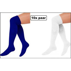 10x Paar Lange sokken blauw en wit gebreid mt.41-47 - Tiroler heren dames Oktoberfest kniekousen kousen voetbalsokken festival Oktoberfest voetbal