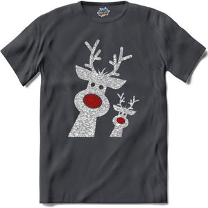 Kerst rendier buddy's glitter - T-Shirt - Dames - Mouse Grey - Maat S
