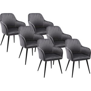 Vente-unique Set van 6 stoelen met fluweel en zwarte metalen leuningen - Grijs - ELEANA L 58 cm x H 82 cm x D 59 cm