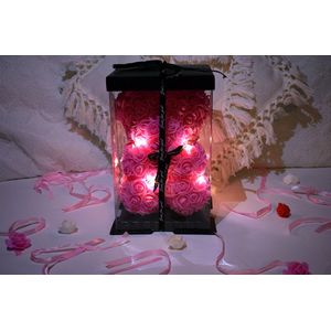 Rose bear- Rozen beer - Rozenbeer - Valentijn cadeautje vrouw- Moederdag cadeautje- Teddy beer- 25 cm- Giftbox- LED verlichting- Roze- Shopping4All