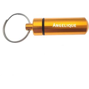 Sleutelhanger - Pillenkoker - Met Naam - Angelique - Medicatie - Identiteitskoker - Goud