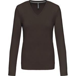 Kariban Dames t-shirt V-hals lange mouwen K382 - Chocolate - L