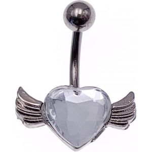 Navel Piercing - Wit Hartje Met Vleugels