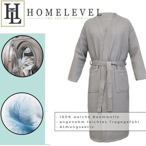 HOMELEVEL Piqué Badjas Reizen Badjas 100% katoen voor vrouwen en mannen aankleden toga Kimono Saunarobe Reizen aankleden toga Piquee Wafel Piqué Vrouwen Mannen Grijs Maat XL