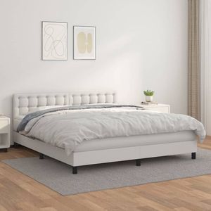 The Living Store Boxspringbed - Luxe kunstleren bedframe - Pocketvering matras - Huidvriendelijk topmatras - Wit - 203 x 180 x 78/88 cm