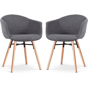 Nolon Nena-Otis Eetkamerstoelen Set van 2 Donkergrijs - met Armleuning - Stof - Houten Poten - Scandinavisch