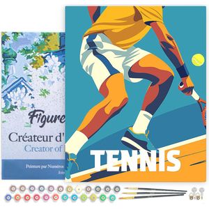 Figured'Art Schilderen op Nummer Volwassenen met lijst Sportaffiche Tennis- Handwerk acrylverf Kit DIY Compleet - 40x50cm Canvas al ingelijst