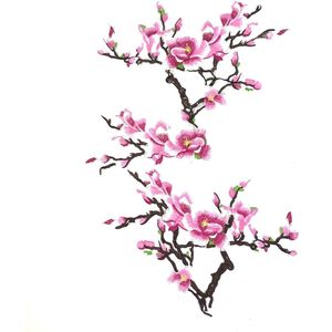 Magnolia Bloesem tak Opnaai Embleem Patch Set 38 cm / 29 cm / Roze Wit Bruin