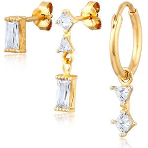 Elli Dames Oorbellen Set Dames Zirkonia Kristallen Prinses Geslepen Baguette Geslepen Wit 925 Sterling Zilver Verguld