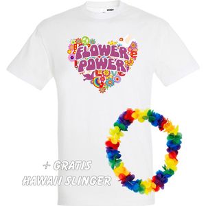 T-shirt Flower Power Hart | Love for all | Gay pride | Regenboog LHBTI | Wit | maat M