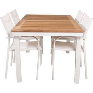 Panama tuinmeubelset tafel 90x160/240cm en 4 stoel Santorini wit, naturel.