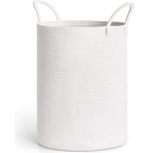 Wasmand, smal wit, gevlochten grote opbergmand voor kinderkamer, van katoen met handgrepen, handdoekmand voor badkamer, woonkamer, mand voor babyspeelgoed, 38 x 50 cm, wit