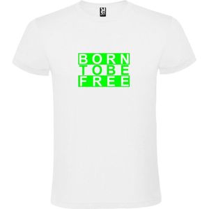 Wit  T shirt met  print van ""BORN TO BE FREE "" print Neon Groen size XXXXXL