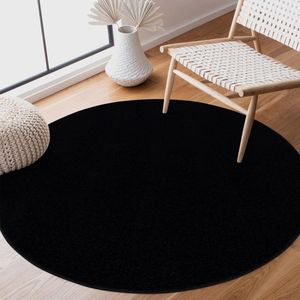 Laagpolig tapijt voor de woonkamer, effen moderne tapijten voor de slaapkamer, werkkamer, kantoor, hal, kinderkamer en keuken, zwart, 150 cm rond