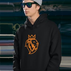 Zwarte Koningsdag Hoodie De Leeuw Oranje - Maat M - Uniseks Pasvorm - Oranje Feestkleding