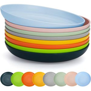 23 cm plastic dessertbord - 8 kleuren herbruikbaar en zwaar breukvast bestek - ideaal voor hapjes en granen - BPA-vrij - magnetron- en vaatwasmachinebestendig