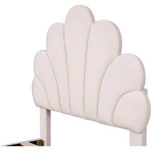 Buylin Gestoffeerd Bed 90x200cm - Eenpersoonsbedden - Kinderbedden - Gestoffeerd Bed - Bloemvormig Hoofdeind - Met Lattenframe - Fluwelen Stof - Beige