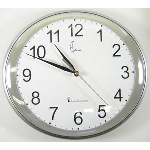 Cetronic WR664-DCF SILVER - Wandklok - Analoog - Rond - Kunststof - Cijfers - Radiogestuurde tijdsaanduiding - Zilverkleurig