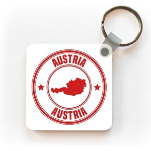 Sleutelhanger - Uitdeelcadeautjes - Een illustratie van een rode stempel van Oostenrijk - Plastic