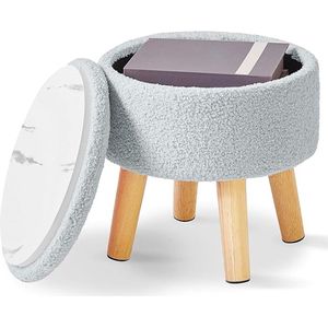 Kleine voetenbankje, voetenbankje, voetenbank met opbergruimte, ronde poef, voetensteun, kruk met gevoerde zitting en deksel, teddy fluweel, mini-voetensteun voor woonkamer, bank, ingang,
