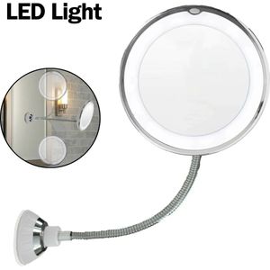 TechU™ Make-upspiegel met Ingebouwd Licht – Met Zuignap en Flexibel Standaard – Werkt op Batterijen – 360 graden Rotatie – 35.5*17.7 cm – Zilver