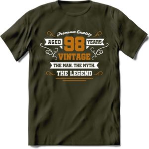 98 Jaar Legend T-Shirt | Goud - Wit | Grappig Verjaardag en Feest Cadeau Shirt | Dames - Heren - Unisex | Tshirt Kleding Kado | - Leger Groen - XXL