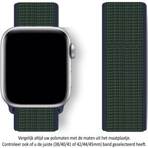 Blauw en Fluoriscerend / Reflecterend Groene Nylon Horloge Band Nylon Horlogeband geschikt voor Apple Watch 1, 2, 3, 4, 5, 6, 7, 8, 9, SE, 42mm, 44mm & 45mm ""Mannenbreedte"" Series - Zacht Geweven Nylon - 42 mm, 44 mm en 45 mm - Maat: zie maatfoto