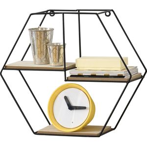 Wandrek Oriane - Hexagon - Zwart en Hout - 40x12x35 cm - Metaal en Hout - Modern Design