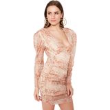 Trendyol Saks Gedrapeerde Gebreide Tule Korte Elegante Avondjurk Tpraw22El1229