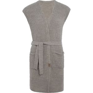 Knit Factory Luna Gebreide Gilet - Gebreid vest zonder mouwen - Mouwloos dames vest - Mouwloze bruingrijze cardigan - Iced Clay - 36/38