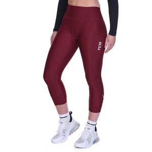 TCA Dames 3/4 gewatteerde fietsleggings hoge taille ademende fietsbroek met zakken UPF 50+ anti-slip sneldrogend, Cabernet, L