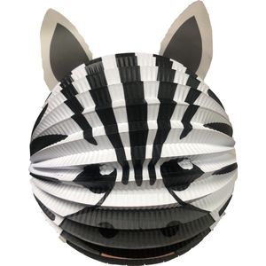 Haza Lampion zebra - 20 cm - zwart/wit - papier - Sint maarten/kinderfeestje lampionnen