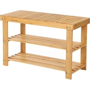 Bamboe schoenenrek met zitbank - 3 planken - 70x28x45 cm - hal badkamer woonkamer