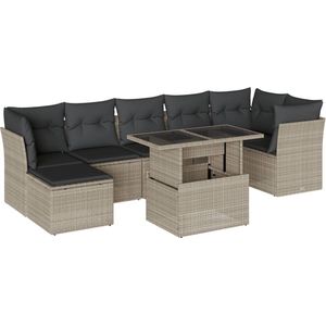 vidaXL 8-delige Loungeset Poly Rattan Lichtgrijs Loungeset - Tuinmeubels - Lounge Set - Buitendecoratie - Tuinontwerp