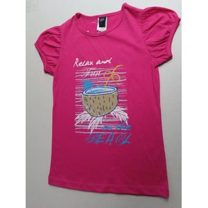 T shirt korte mouwen - Meisjes - Fuchia - Relax and fun - 6 jaar 116