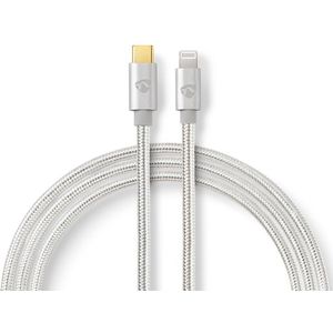 Nedis Lightning Kabel - USB 2.0 - Apple Lightning 8-Pins - USB-C Male - 480 Mbps - Verguld - 2.00 m - Rond - Gevlochten / Nylon - Aluminium - Cover Window Box
