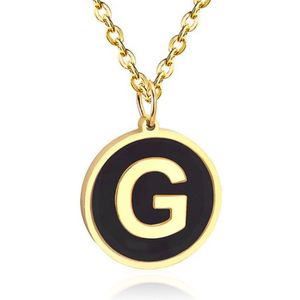 Goudkleurige Dames Schakelketting met Zwarte Kettinghanger Letter G