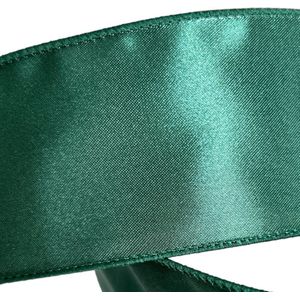 Kerst Lint met IJzerdraad | Satijnlint met Draad | Luxe Glanzende Kwaliteit Lint 63mm (6,3cm) | Donker Groen Lint Satijn | Decoratielint | Stoffen Lint | Cadeaulint | Lengte: 3 Meter