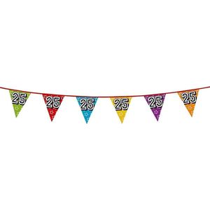 1x stuks vlaggenlijnen met glitters 25 jaar thema feestartikelen - Verjaardag versieringen - 8 meter - Plastic