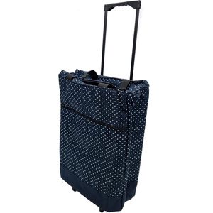 Verrijdbare boodschappentrolley met telescopische handgreep - Koeltas met wieltjes en ritssluiting - Blauw met witte stippen