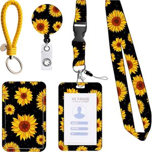 Zonnebloem Lange Lanyard Sleutelhanger en Keycord - Badgehouder met Clip trekkoord - Uittrekbare Badge Pashouder - Kaarthouder Keykoord - Houder voor Kaart/Sleutels - Telefoon/GSM Koord - Sleutelkoord - Plastic ID Pashouder Ketting - Telefoonkoord